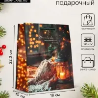Пакет подарочный новогодний ламинированный, &laquo;Уют&raquo;, 18&times;10&times;22.3 см
