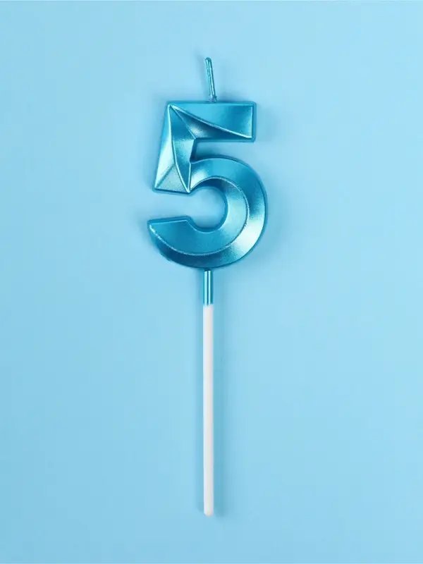 Свеча в торт на шпажке &laquo;Грань&raquo;, цифра 5, голубая, 5 см