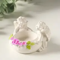 Подсвечник на 1 свечу &laquo;Ангелы с цветами&raquo; 5&times;8&times;7 см, белый с росписью