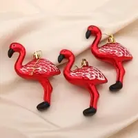 Ёлочные игрушки 3 шт. &laquo;Зимнее волшебство. Фламинго&raquo; пластик, 11&times;6.5 см, красный