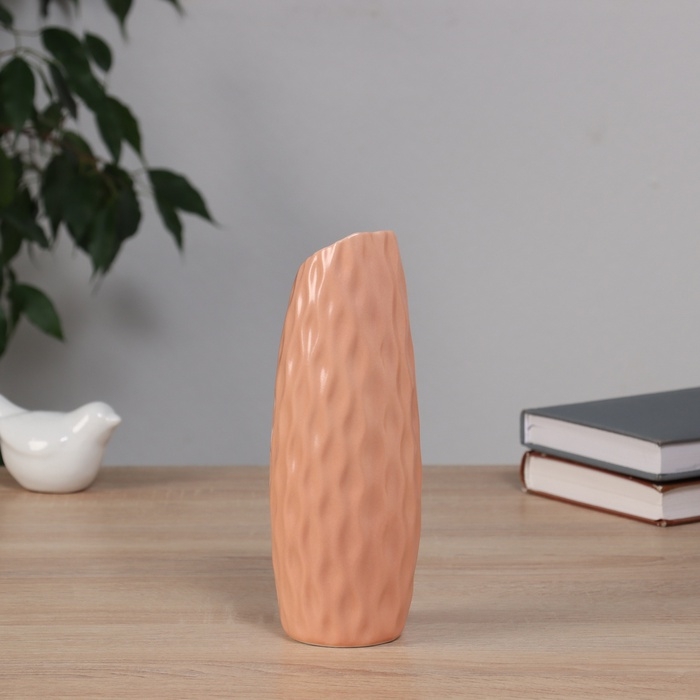 Ваза керамика настольная Ваза керамика настольная "Теган" бочка скос, 20,5х6,5 см, персиковый