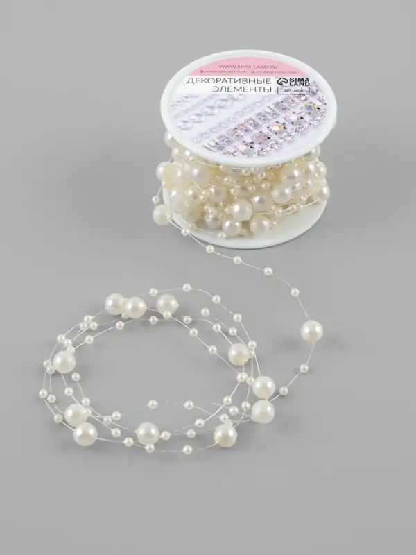 Жемчуг на леске, 3/8 мм, 9&plusmn;0.5 м, цвет молочный