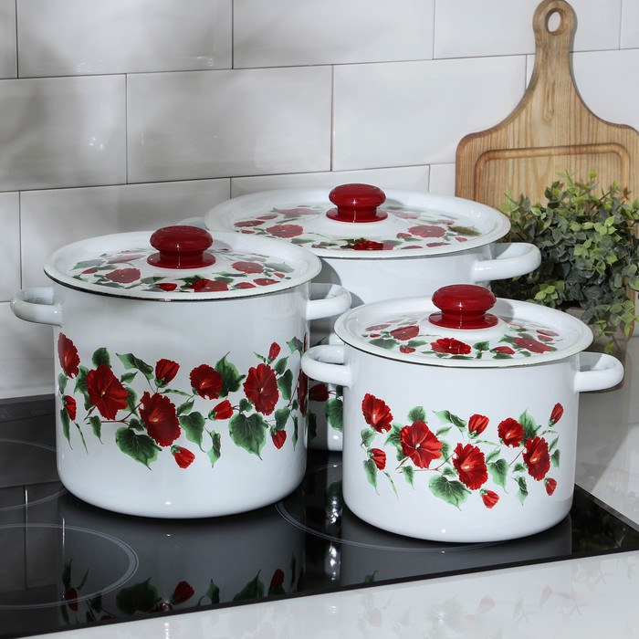 Набор эмалированных кастрюль «Рамо», 3 предмета: 3,5 л, 5,5 л, 8 л Набор эмалированных кастрюль «Рамо», 3 предмета: 3,5 л, 5,5 л, 8 л