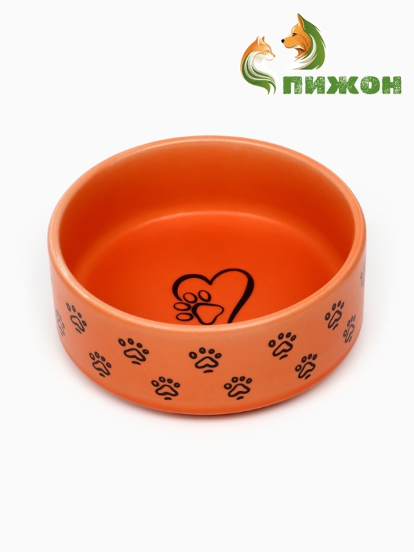 Миска керамическая матовая  Миска керамическая матовая "Лапка с сердечком" 180 мл,  10,5 х 4 см, оранжевая