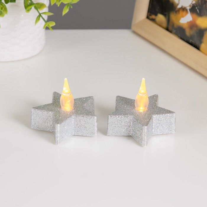 Ночник Ночник "Звезда свеча" LED 1Вт от батареек 3хLR44 серебро 5х5х2см, (набор2 шт ). RISALUX