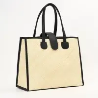 Сумка плетёная на застёжке из пандана, 41&times;16&times;50 см, бежево-чёрная