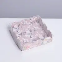 Коробка для печенья, кондитерская упаковка с пластиковой крышкой, «Цветы», 10.5 х 10.5 х 3 см