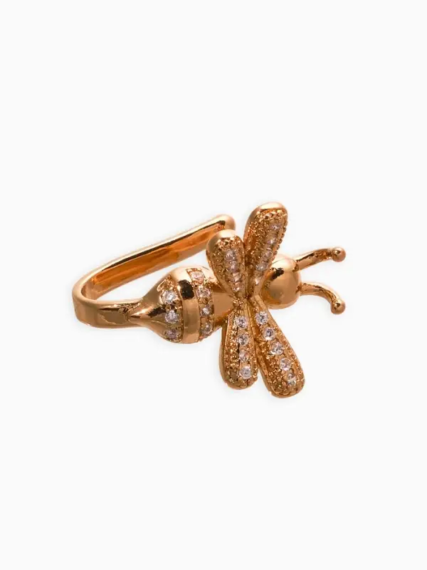 Серьга кафф &laquo;Пчела&raquo;, белая в золоте