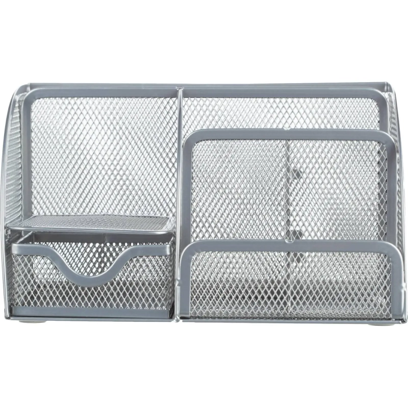 Подставка-органайзер 7отд 125x220x140мм с выдв.ячейкой металл сетка серебр