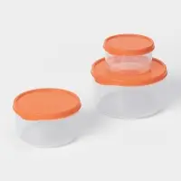 Набор контейнеров пищевых круглых Доляна, 3 шт: 150 мл, 300 мл, 500 мл, прозрачные, крышка оранжевая Набор контейнеров пищевых круглых Доляна, 3 шт: 150 мл, 300 мл, 500 мл, прозрачные, крышка оранжевая