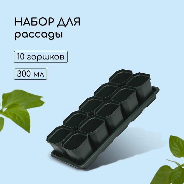 Набор для рассады: стаканы по 300 мл (10 шт.), поддон 41 × 17 см, цвет МИКС Набор для рассады: стаканы по 300 мл (10 шт.), поддон 41 × 17 см, цвет МИКС