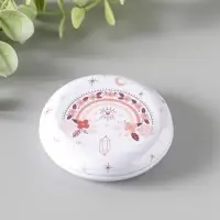 Шкатулка металл круглая "Рисунки на бежевом" набор 12 шт 6,8х6,8х1,7 см