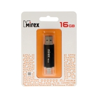 Флешка Mirex SMART BLACK, 16 Гб, USB2.0, USB/microUSB, чт до 25 Мб/с, зап до 15 Мб/с, черная