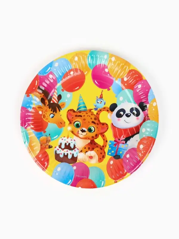 МП Набор бумажной посуды МП Набор бумажной посуды "С Днём рождения, весёлые зверята", желтый , 12 персон