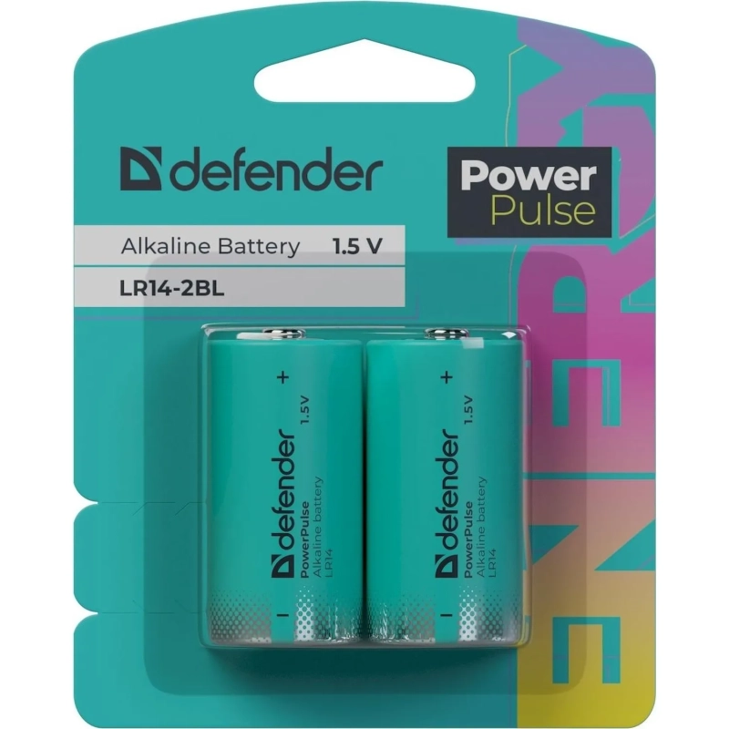 Батарейка DEFENDER алкалиновая LR14-2BL С, блистер, 2шт/уп PowerPulse
