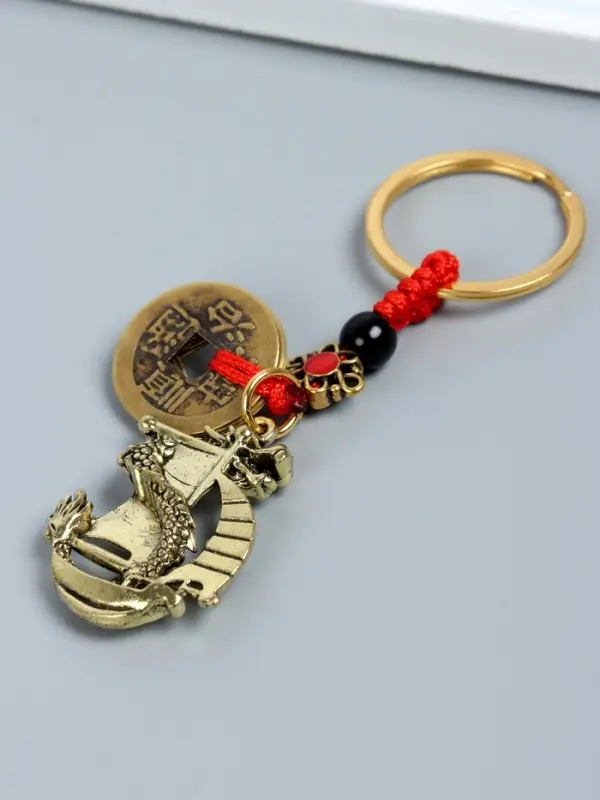 Брелок металл нэцке "Дракон на корабле" 5 монет набор 2 шт h=8 см