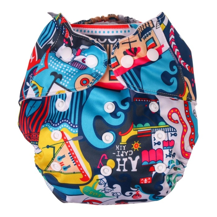 Трусики-подгузник, многоразовый «Океан» на кнопках (S,М,L), Крошка Я