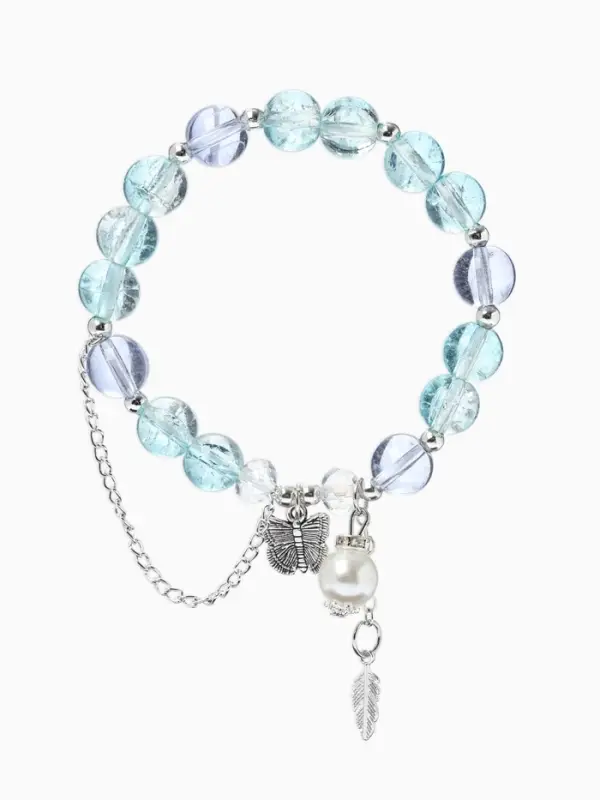 Браслет с подвесками &laquo;Сахарный. Бабочка и перо&raquo;, d=6 см, шар № 10/8, голубой, фиолетовый в серебре