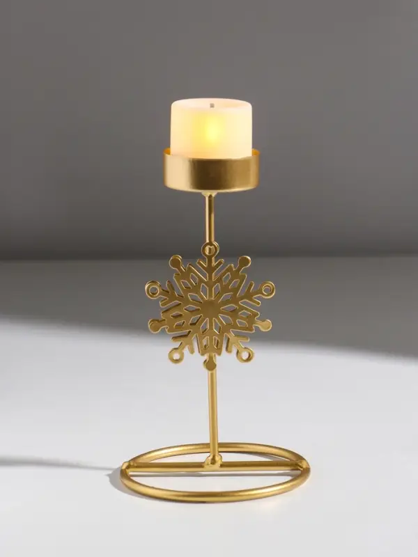 Подсвечник металл на 1 свечу "Снежинка" золото d=4,5 см 8,5х8,5х16 см