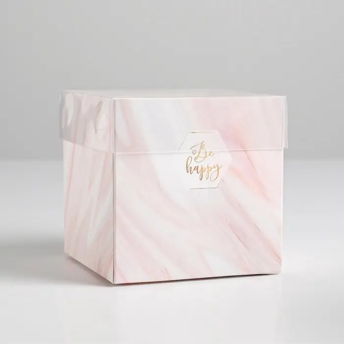Коробка подарочная для цветов с пластиковой крышкой, упаковка, &laquo;Be happy&raquo;, 12&times;12&times;12 см