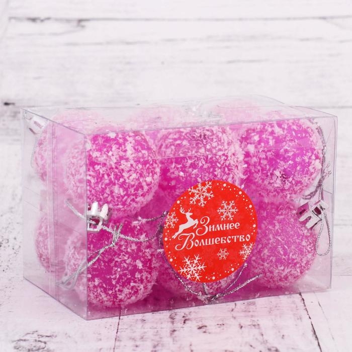 Набор шаров пластик d-4 см, 12 шт Набор шаров пластик d-4 см, 12 шт "Заснеженный" малиново-белый