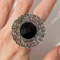 Кольцо &laquo;Этника. Ажурный круг&raquo;, чёрное в чернёном серебре, безразмерное