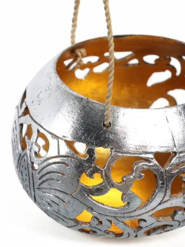 Подсвечник подвесной из кокоса, 10-12 см, серебристый