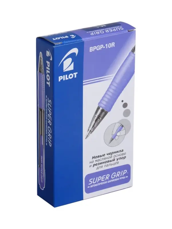 Ручка шариковая Pilot. Super Grip, автоматическая, синий стержень BPGP-10R-M (L), узел 1 мм, на масляной основе, резиновый упор
