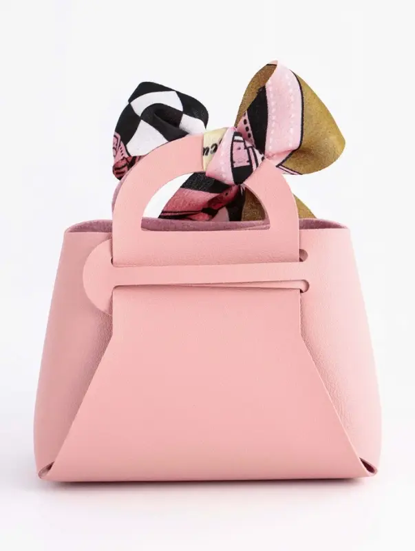 Кожаная подарочная сумочка для бижутерии и сувениров, розовая с бантом (лента), 13&times;12&times;5.5 см