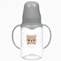 Бутылочка для кормления Крошка Я &laquo;Happy&raquo; с ручками, от 0 мес., 150 мл, цилиндр, серый