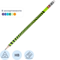 Карандаш чернографитный Kores Grafitos Neon трехгранный HB с ластиком