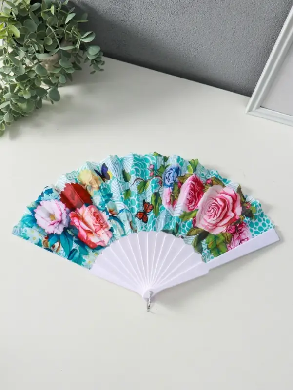 Веер пластик, текстиль Веер пластик, текстиль "Цветы и узоры" МИКС широкие лопасти, золото 23 см