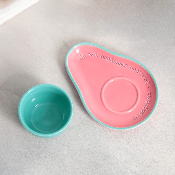 Чайная пара керамическая «Моменты », кружка 100 мл, блюдце 14х10 см, цвет голубой Чайная пара керамическая «Моменты », кружка 100 мл, блюдце 14х10 см, цвет голубой