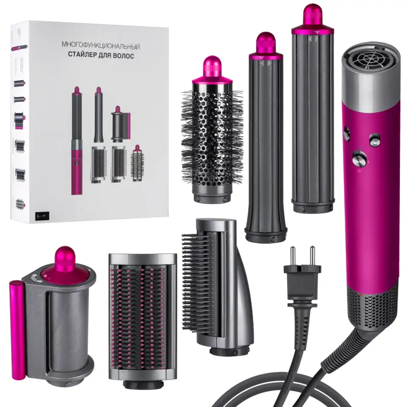 Набор Стайлер серый с розовым  (6 в 1) 2.7M (10шт/кор)
