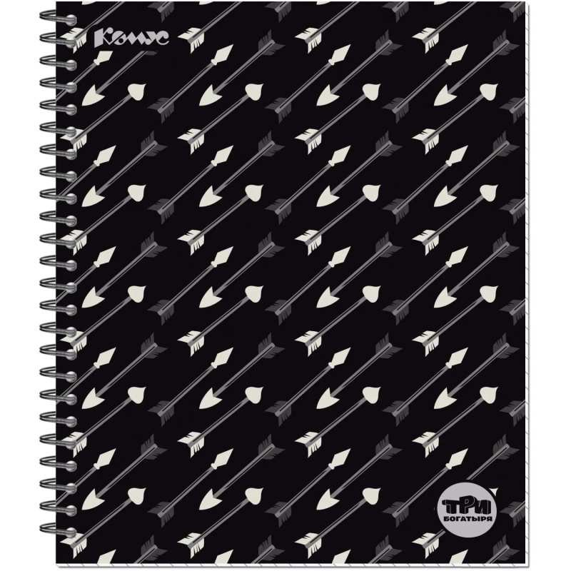 Тетрадь общая Комус Три богатыря Стрелы А5, 80л., клетка, спираль, ВБ-лак
