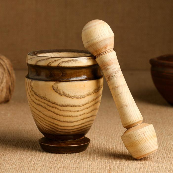 Набор: ступка с пестиком, ясень , 13 см, МИКС Набор: ступка с пестиком, ясень , 13 см, МИКС