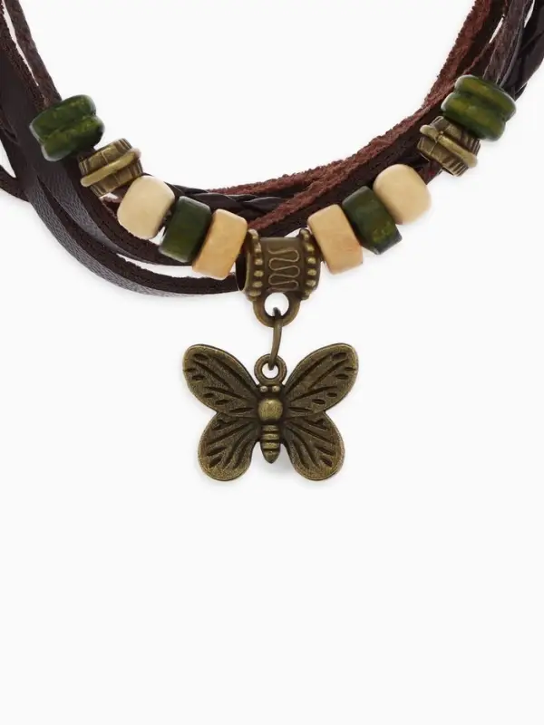 Браслет кожаный с подвеской &laquo;Бабочка&raquo;, L=22.5 см, коричневый