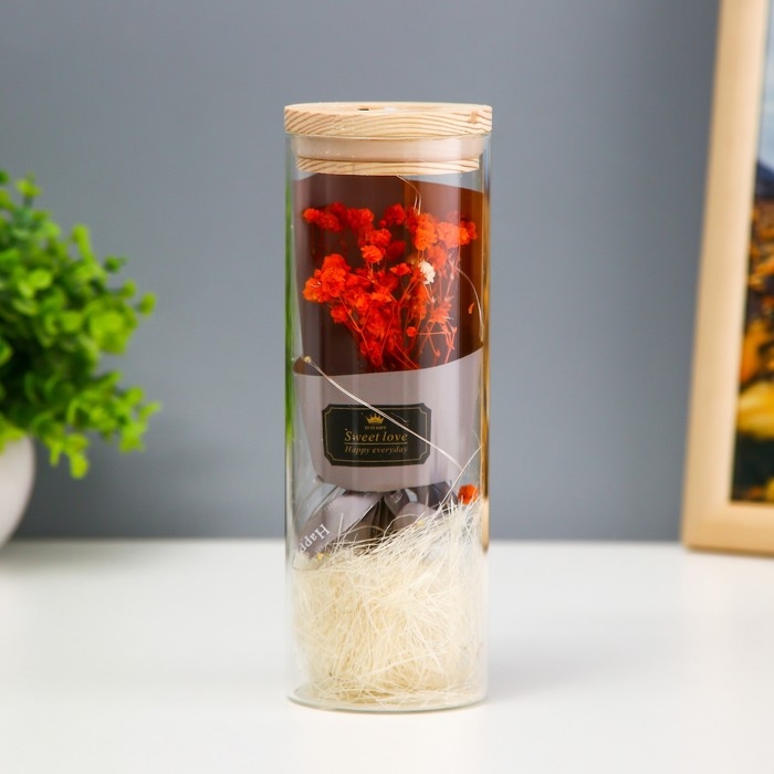 Ночник колба  Ночник колба "Букет из красных цветов" LED от батареек LR1130 6,5х6,5х19 см RISALUX