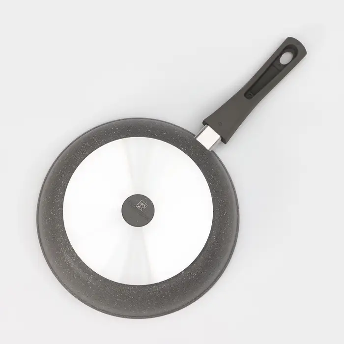 Сковорода KUKMARA &laquo;Мраморная&raquo;, d=26 см, стеклянная крышка, съёмная ручка, антипригарное покрытие, литой алюминий, серая