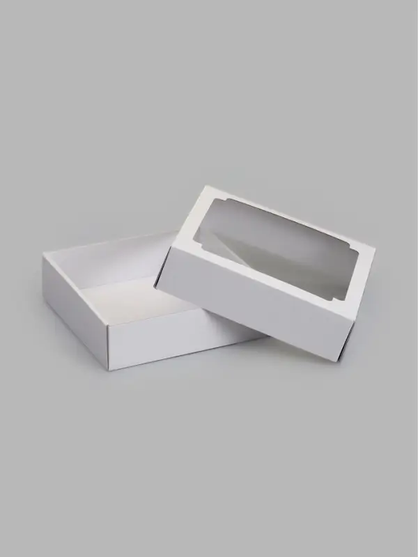 Коробка складная, крышка-дно,с окном, белая, 23 х 23 х 6,5 см