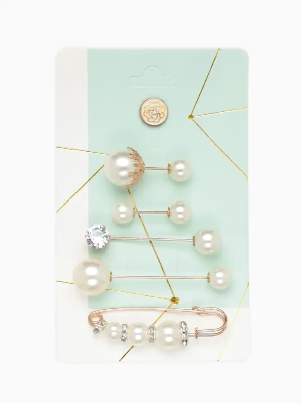 Набор булавок (6 шт.) &laquo;Жемчужное ассорти&raquo;, 6.5 см, белый в золоте