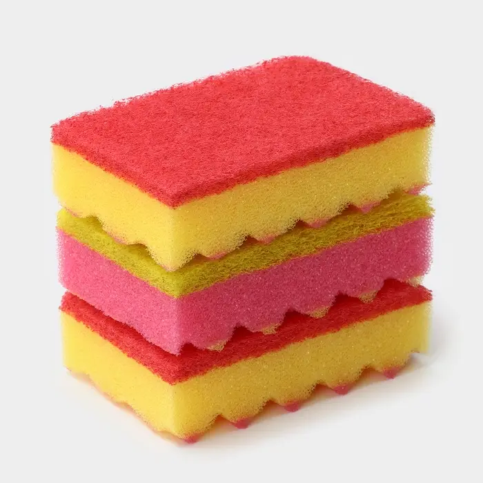 Губка для посуды с чистящим слоем PRIDE, 3 шт, 100×65×30 мм, МИКС Губка для посуды с чистящим слоем PRIDE, 3 шт, 100×65×30 мм, МИКС