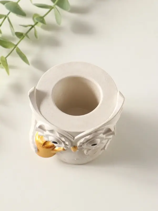 Карандашница сувенирная &laquo;Сова с лейкой&raquo;, 8&times;8 см, гипс, белый перламутр