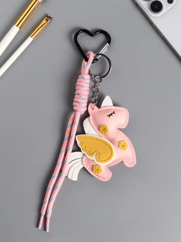 Брелок на карабине кожзам, текстиль  Брелок на карабине кожзам, текстиль "Единорог с крыльями" розовый, с узлом 24х10,5х1,5 см