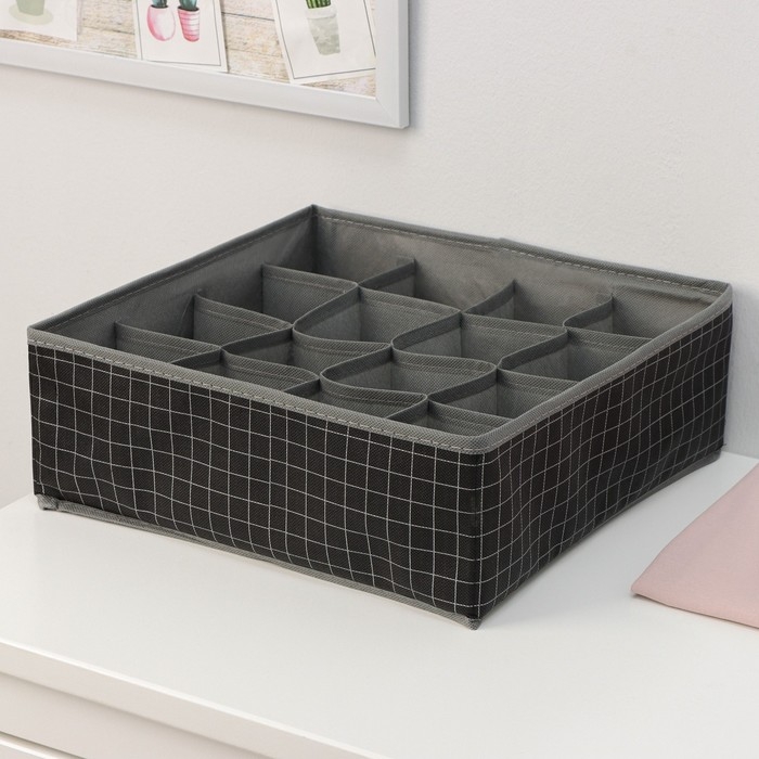 Органайзер для хранения белья Доляна «Кло», 16 ячеек, 32×32×12 см, цвет чёрный Органайзер для хранения белья Доляна «Кло», 16 ячеек, 32×32×12 см, цвет чёрный