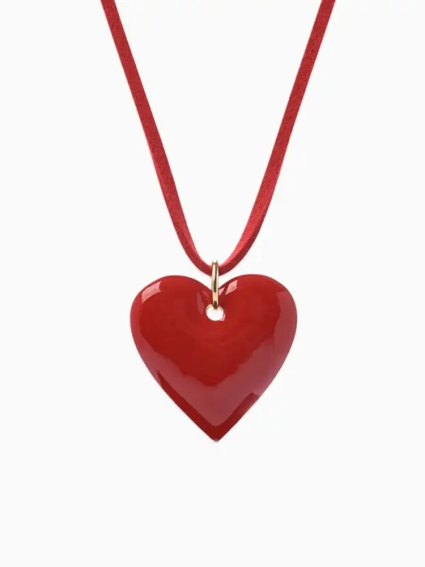 Чокер на нити с кулоном "Сердце" L=150см, цвет красный в золоте