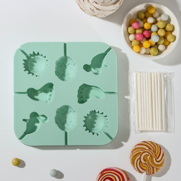 Форма силиконовая для леденцов «Солнечный день», 14×14×1,5 см, 8 ячеек, с палочками, цвет МИКС Форма силиконовая для леденцов «Солнечный день», 14×14×1,5 см, 8 ячеек, с палочками, цвет МИКС