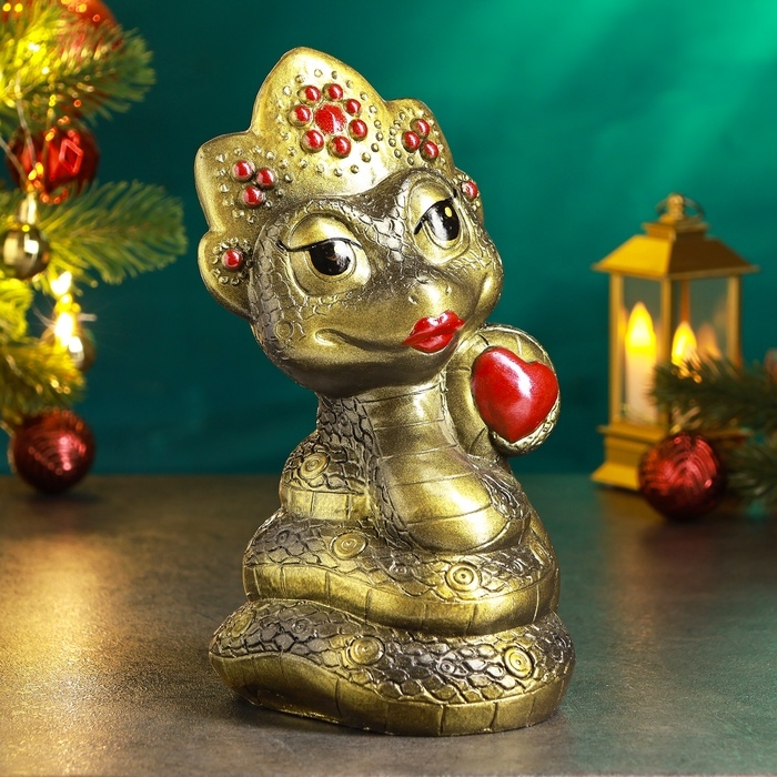 Новый год. Символ 2025. Копилка Новый год. Символ 2025. Копилка "Змея в кокошнике" черный, золото, 23см