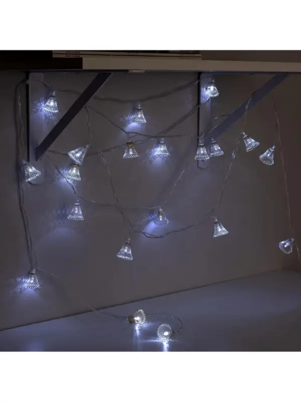 Гирлянда &laquo;Нить&raquo; 4 м с насадками &laquo;Колокольчик&raquo;, IP20, прозрачная нить, 20 LED, свечение белое, 8 режимов, 220 В