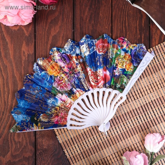 Веер пластик h=23 см  Веер пластик h=23 см "Цветы" изгиб с золотом МИКС